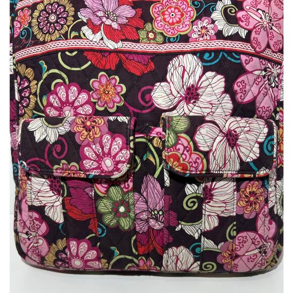 Vera Bradley MOD FLORAL PINK Double Handle Tote Bag Quilted Brown Floral - Picture 3 of 8